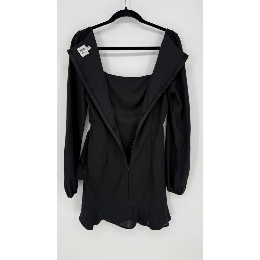 Princess Polly Villa Black Long Sleeve Linen Blend Faux Wrap Skirt Mini Dress 8 - Picture 9 of 10
